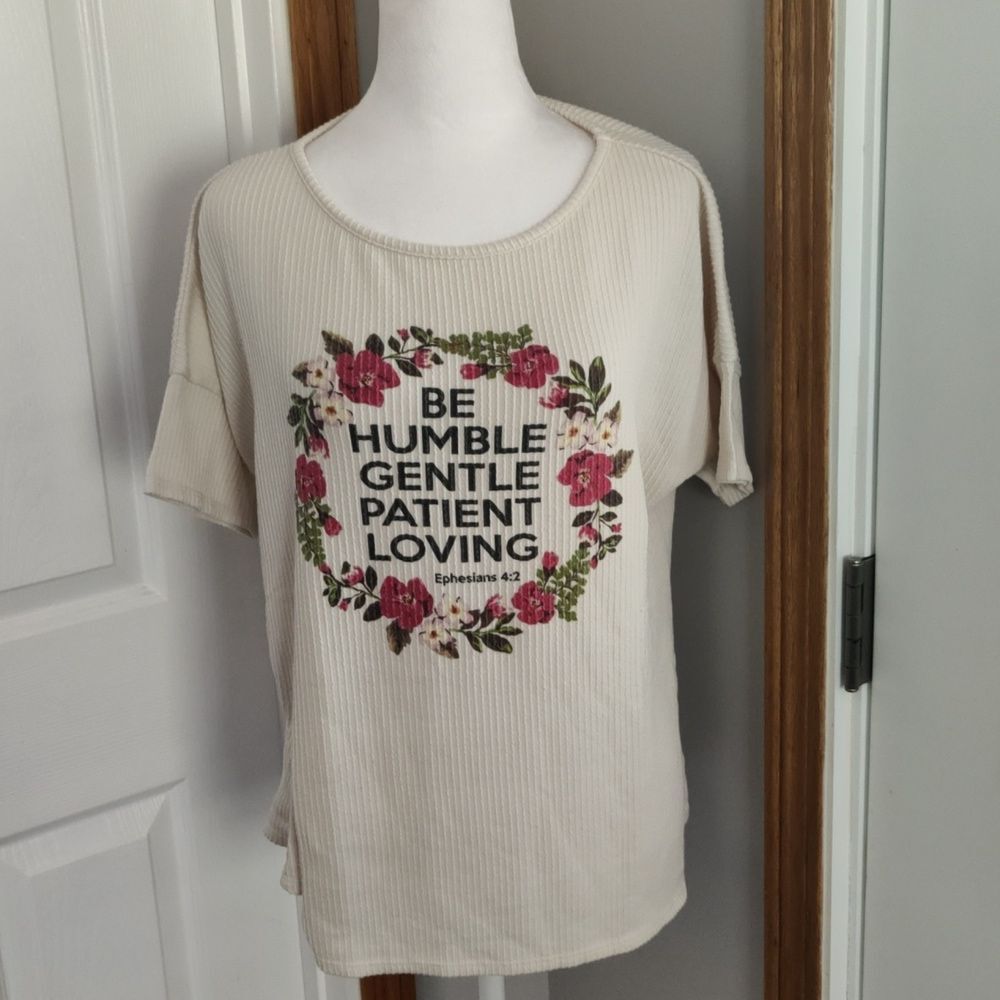 Vintage sJs ribbed short sleeve cream graphic tee size xl